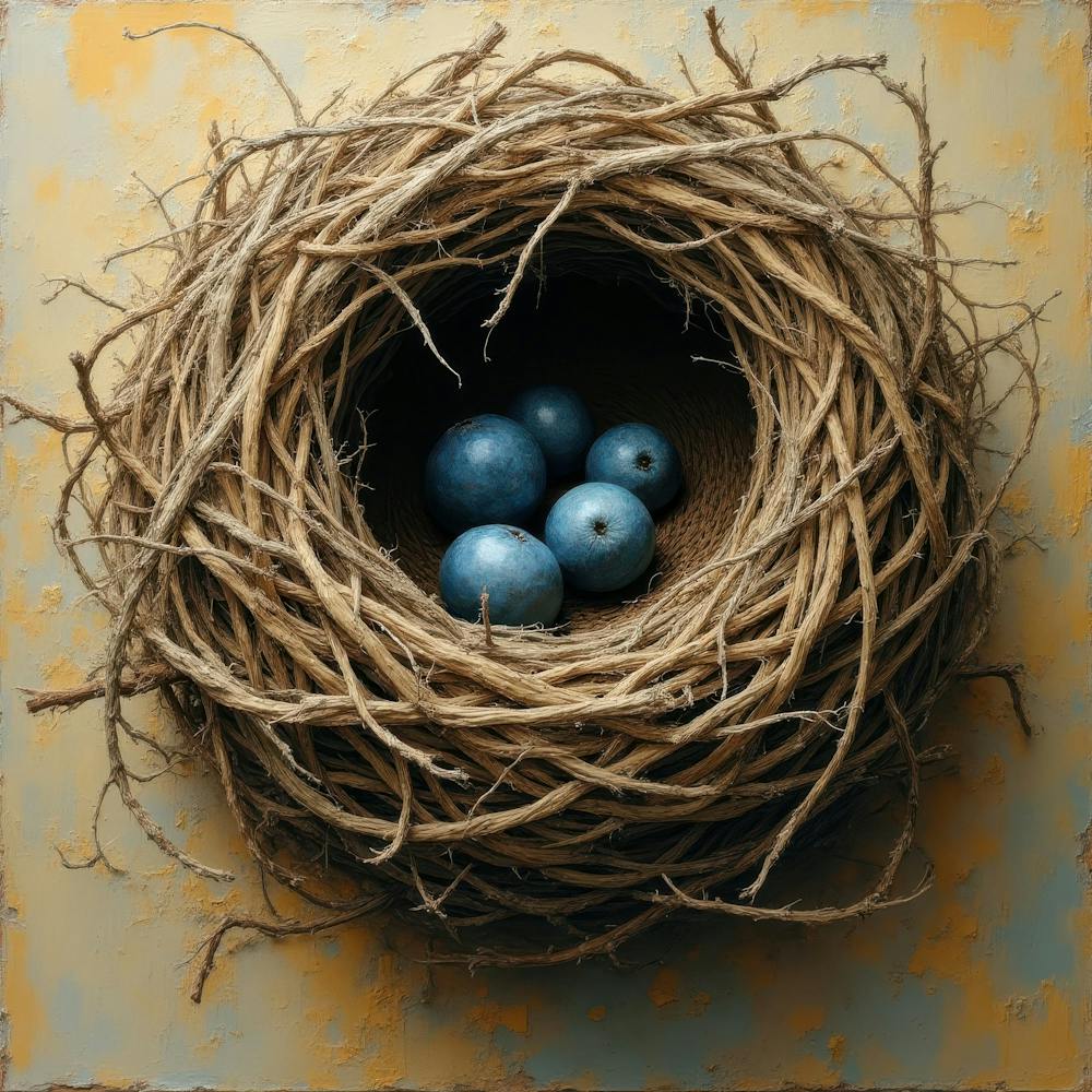 Blue Eggs In A Nest