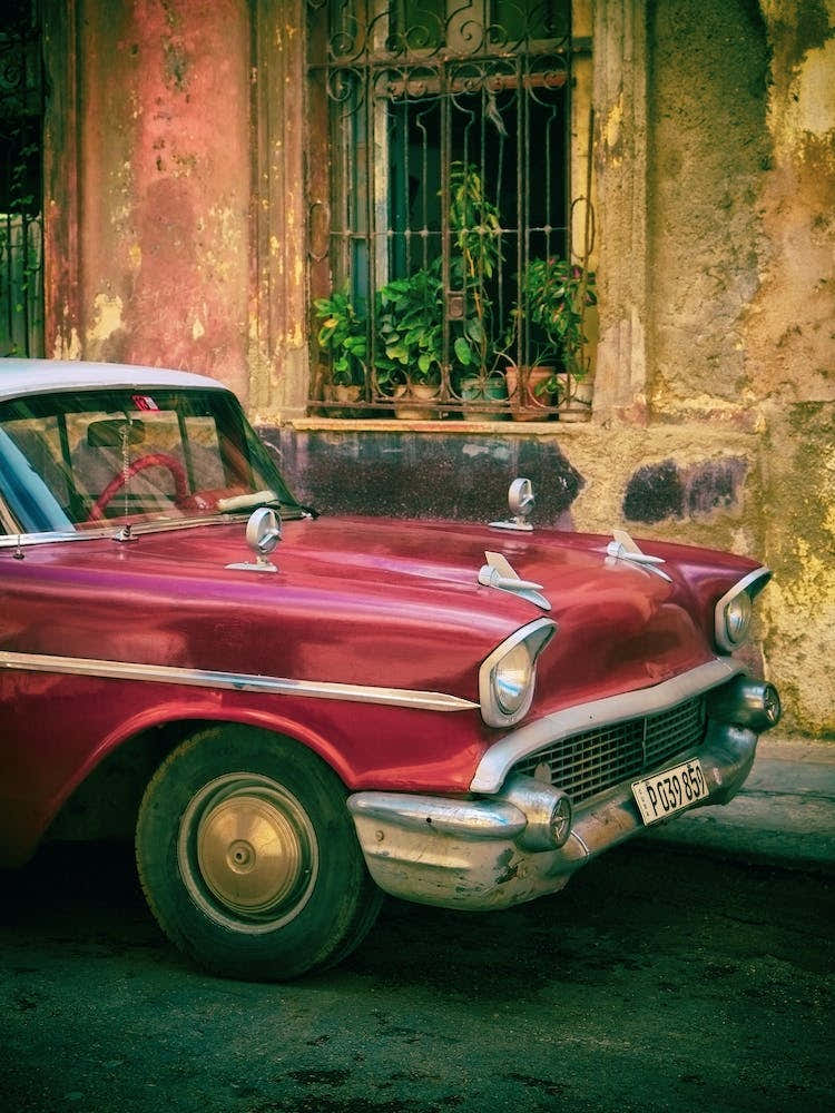 Parked Red Classic Car Cuba