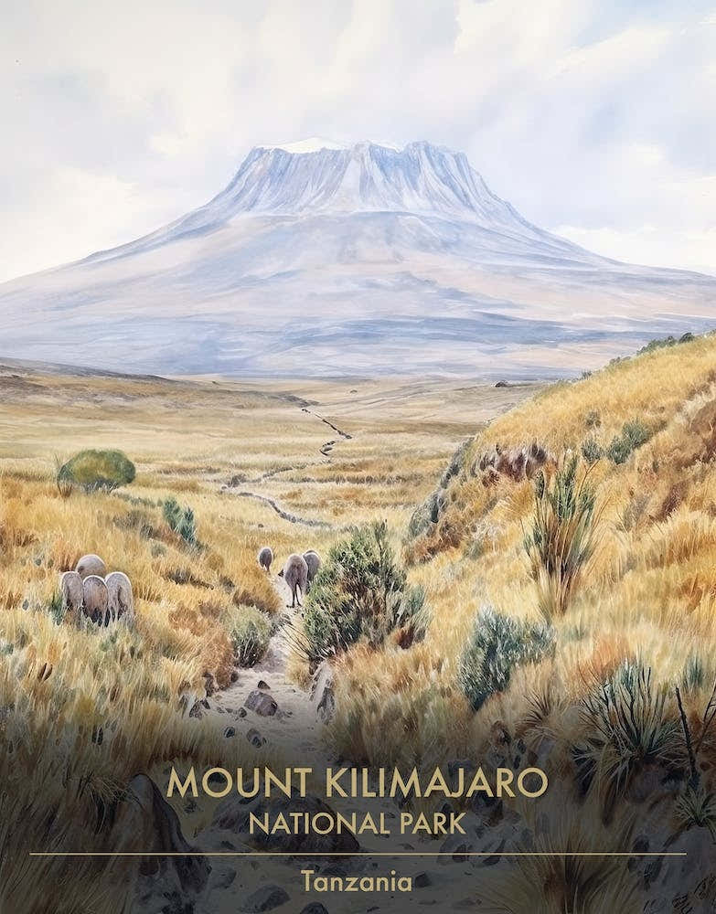 Mount Kilimajaro National Park Tanzania Watercolour 2