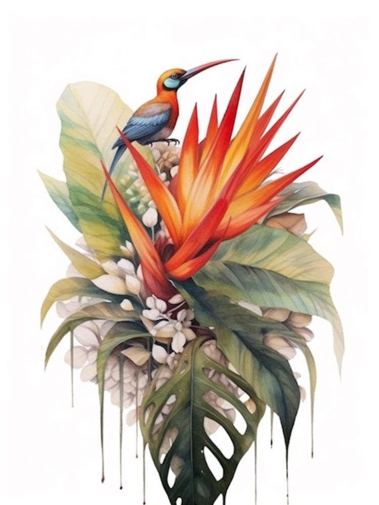 Beehive With Bird Of Paradise Flower Watercolour Illustration 2