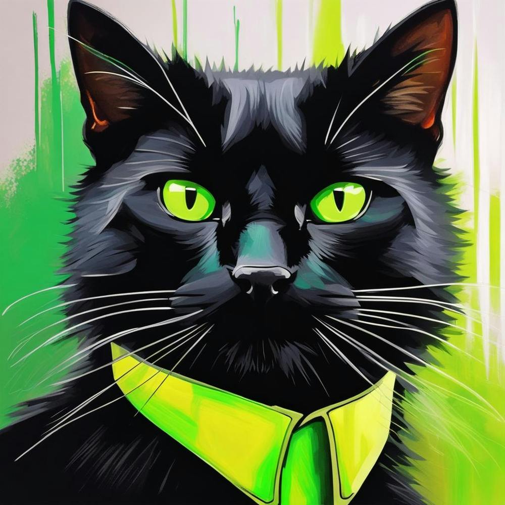 Black Cat With Green Collar