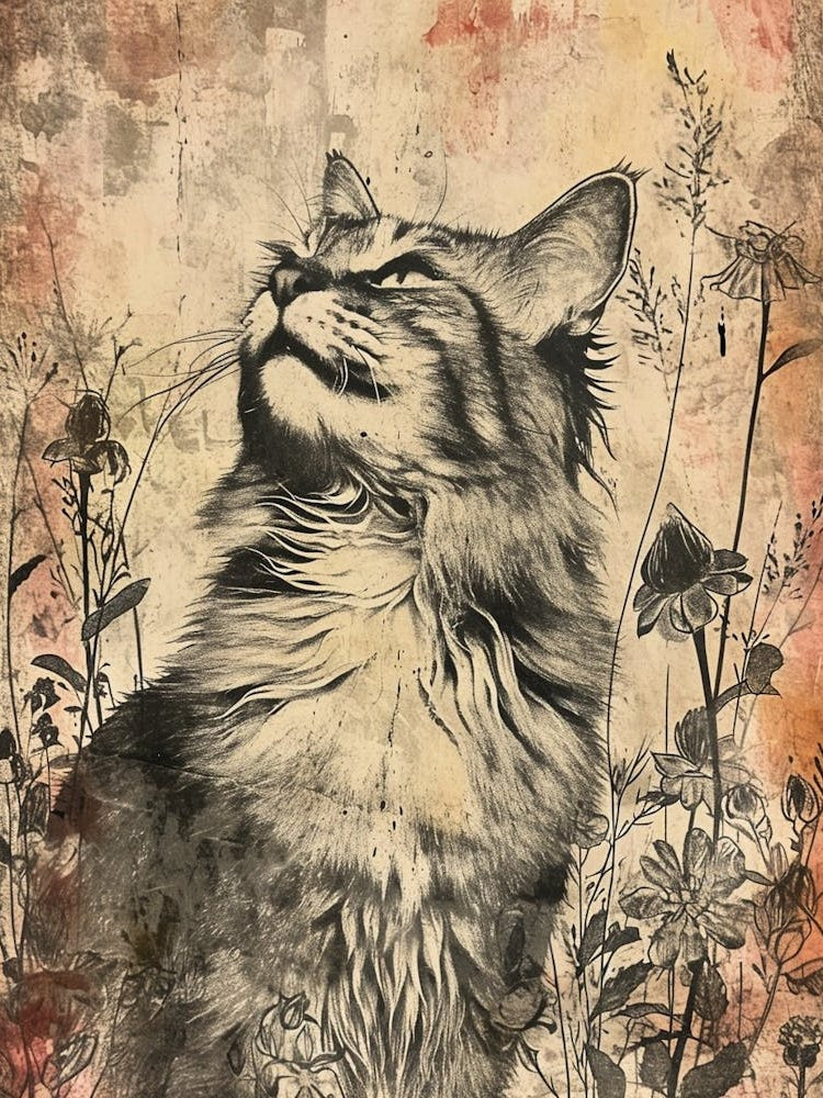 Maine Coon Cat Japanese Illustration 4