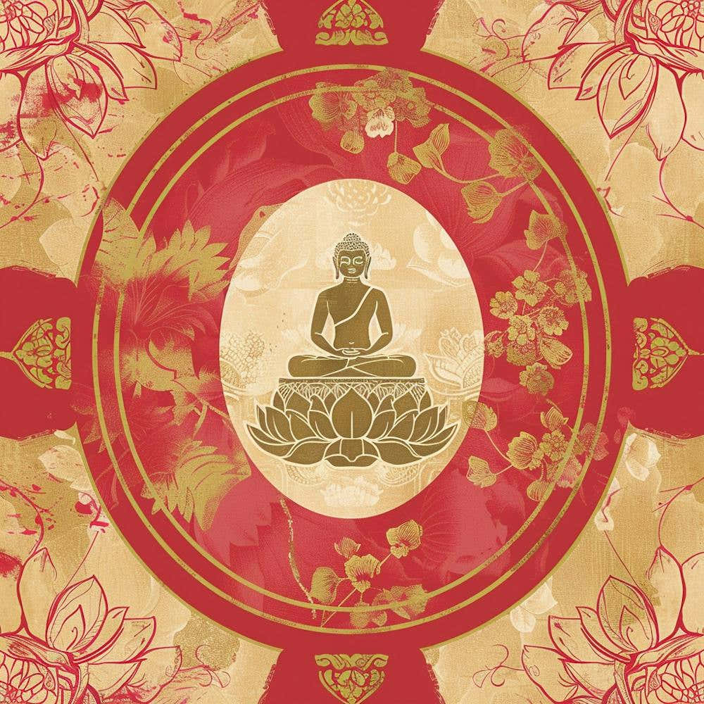 Vesak Banner Texture Featuring Buddhist Symbols 1