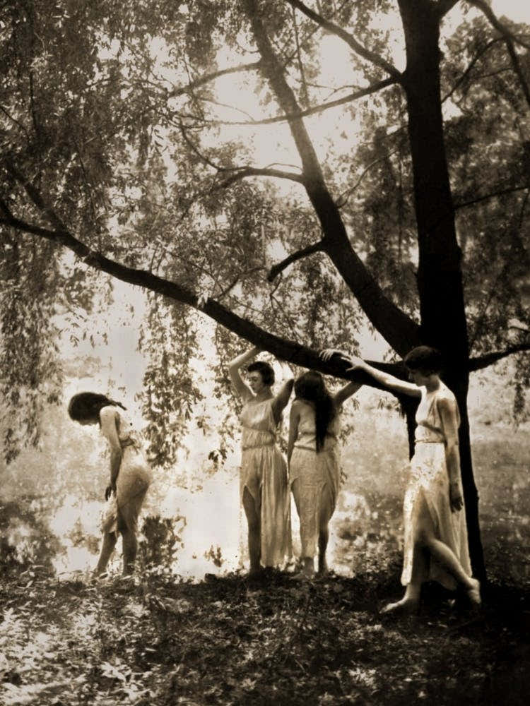 Wood Nymphs - Circle of Witches Dancing Sequence - Pagan Ladies in Greek Dress Midsummer Litha - Sepia Vintage Photography Remastered Witchy