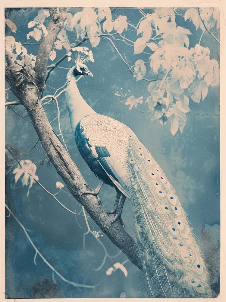White Peacock In A Tree Vintage Photograph Inspired