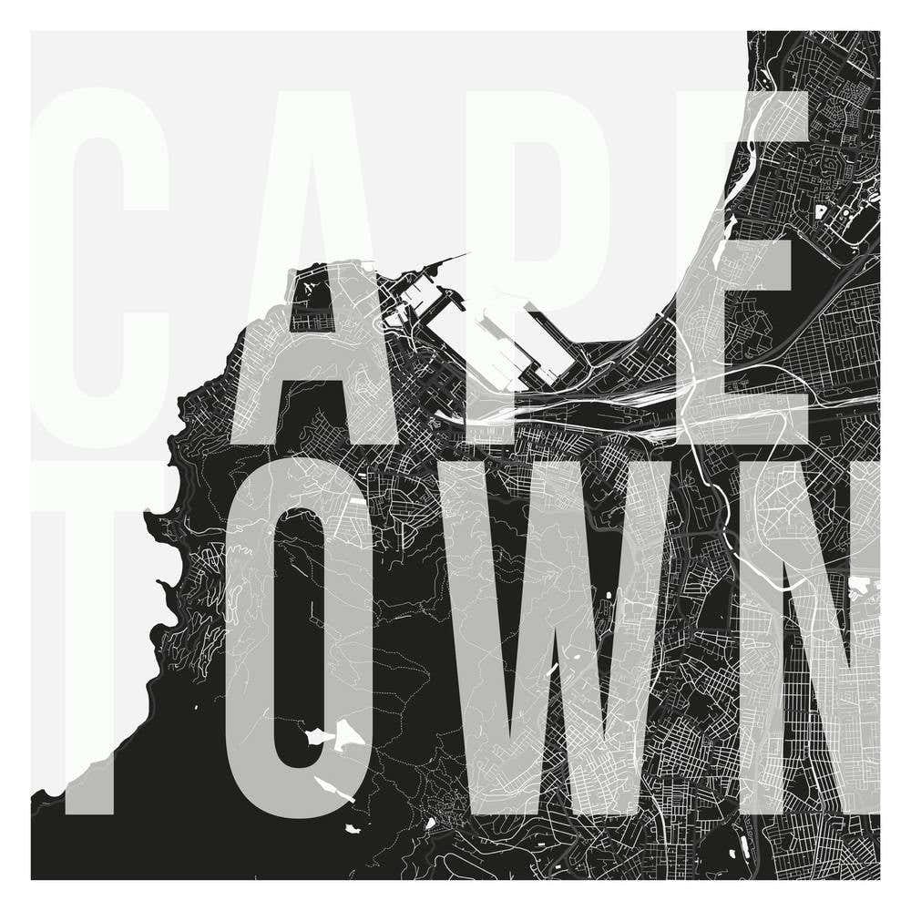 Cape Town Mono Street Map Text Overlay Square