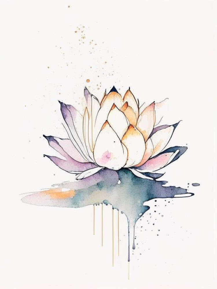 Lotus Flower, Buddhist Symbol Minimal Watercolour 5