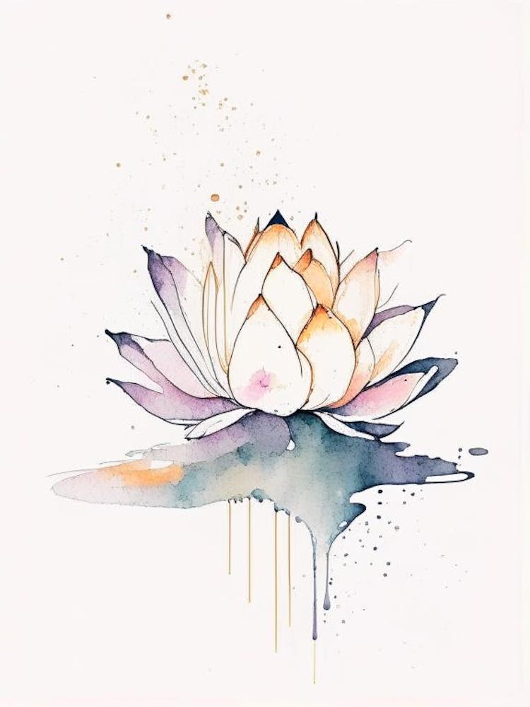 Lotus Flower, Buddhist Symbol Minimal Watercolour 5