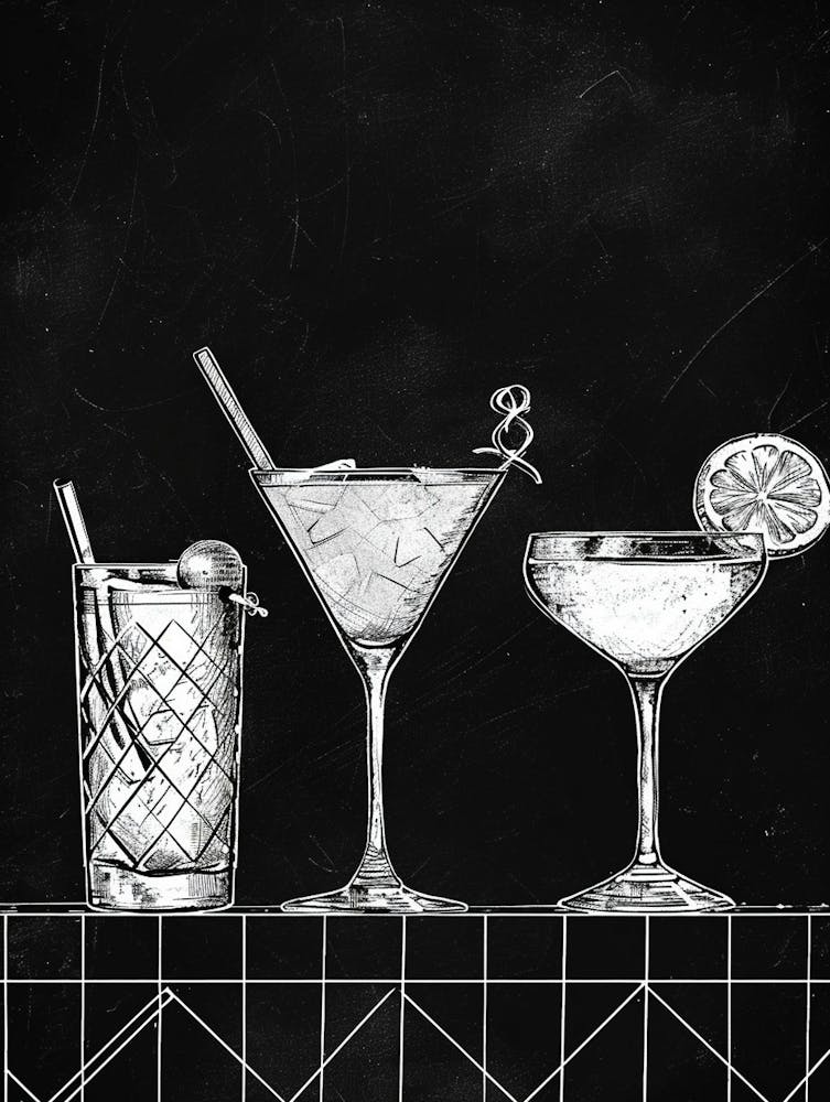 Black & White Cocktail Selection Illustration
