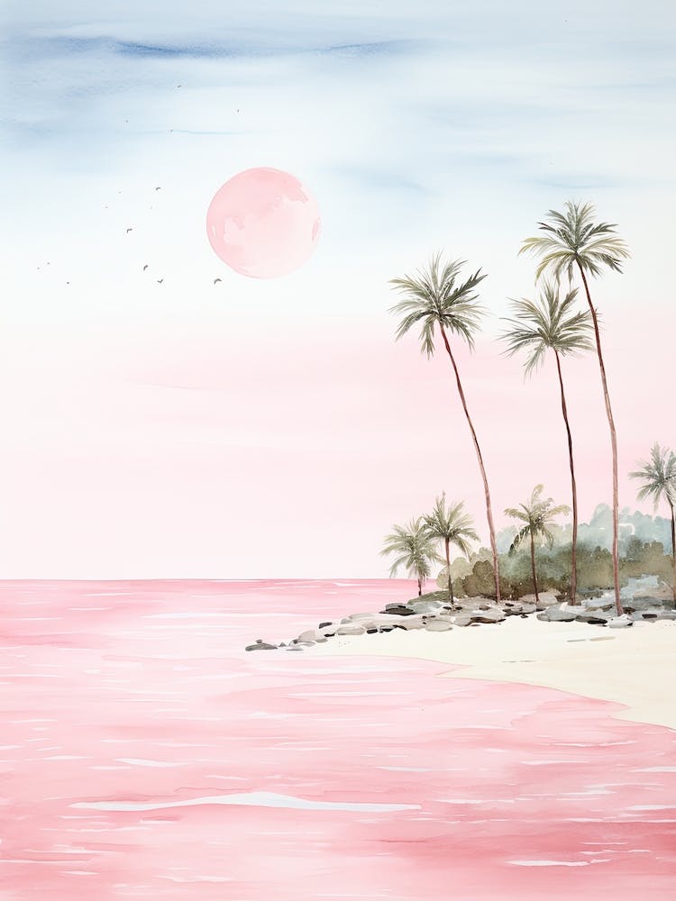 Watercolour Of Pink Sands Beach   Harbour Island Bahamas 2