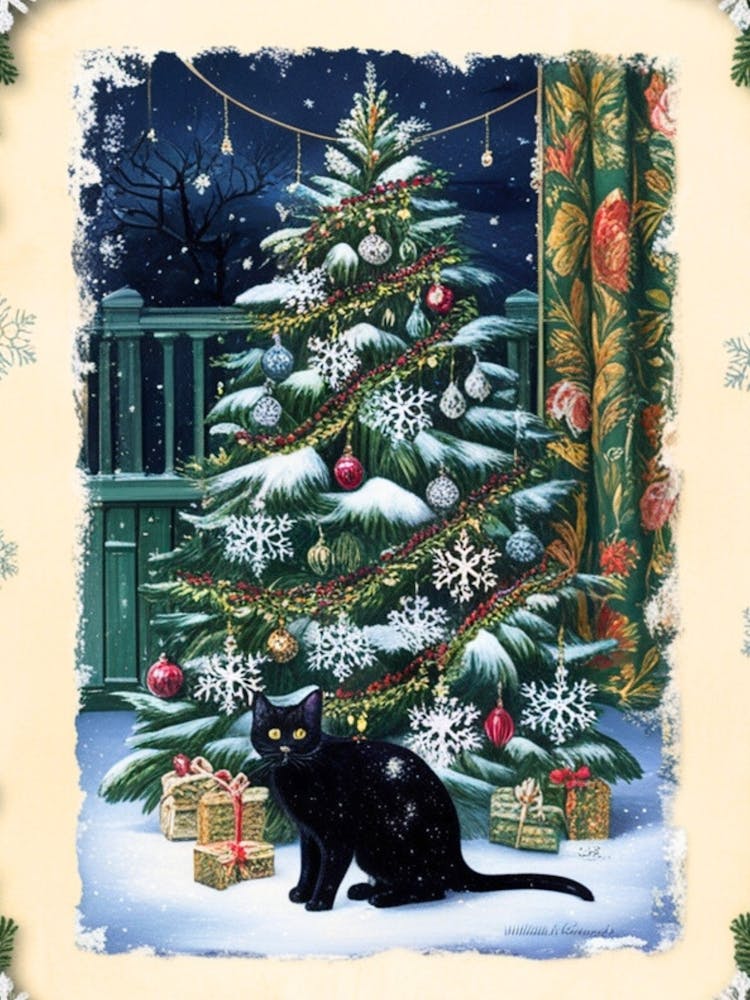 William Morris Christmas Tree With Cat