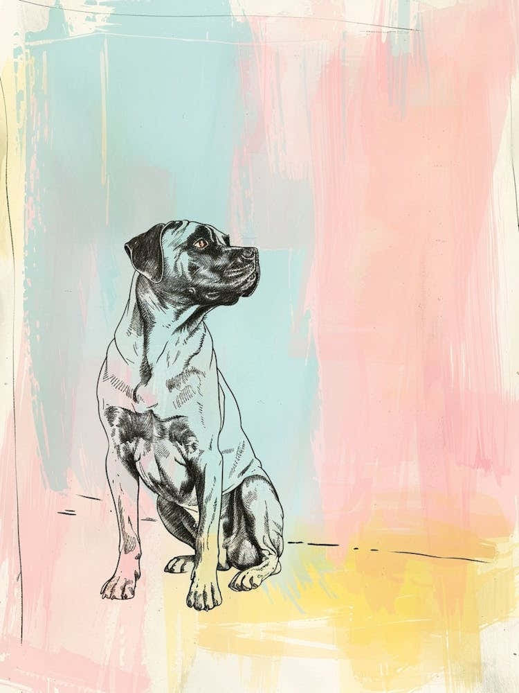 Boxer Dog Pastel Watercolour Line Drawing