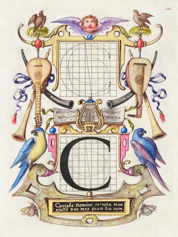 Guide For Constructing The Letter C From Mira Calligraphiae Monumenta, Joris Hoefnagel