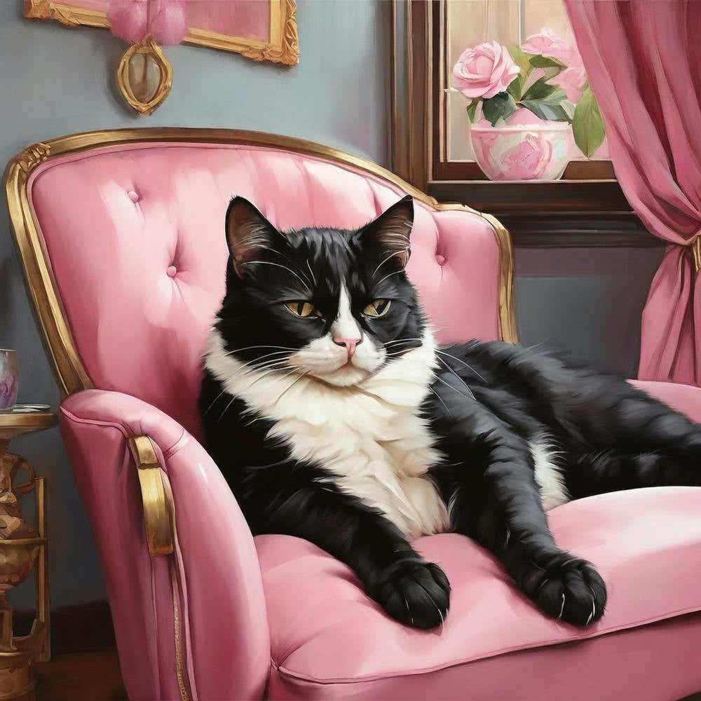 Cat Nap Tuxedo Cat Napping In Pink Interior 1