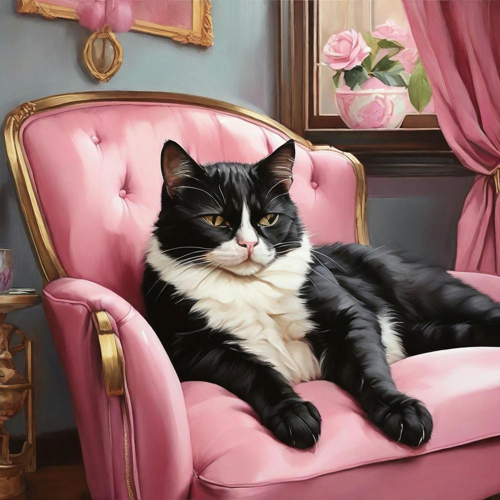 Cat Nap Tuxedo Cat Napping In Pink Interior 1
