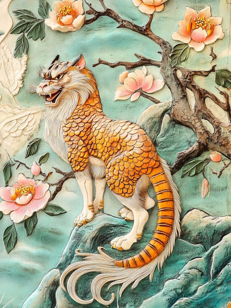 Art Chinese Style Painting On The Wall In Temple Thailand