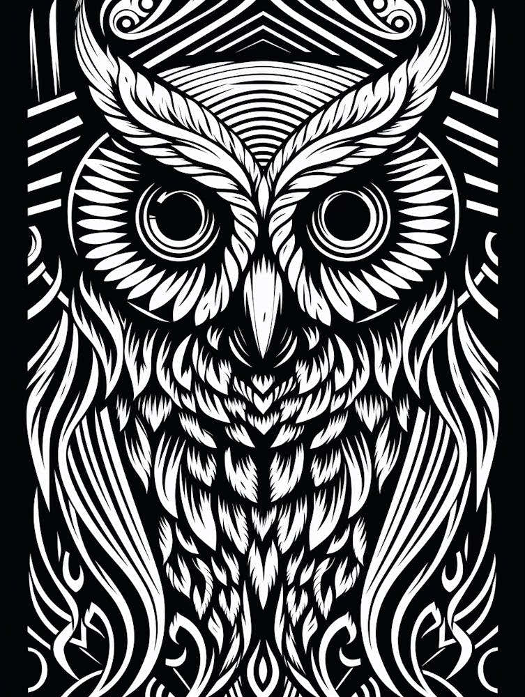 B&W Bird Linocut Owl 3