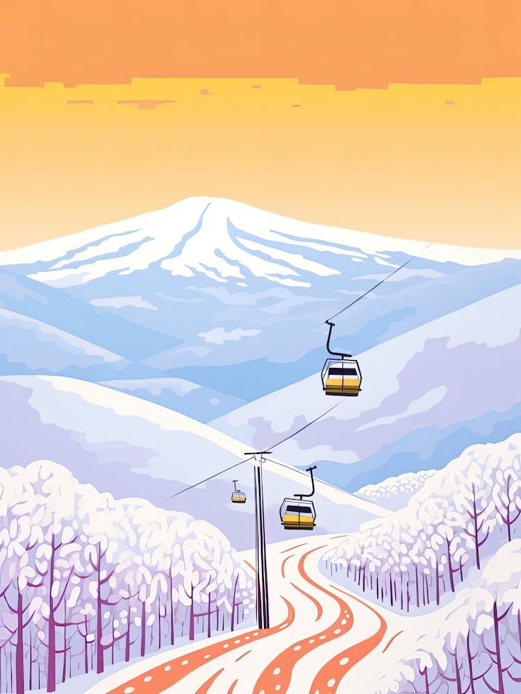 Niseko   Hokkaido, Japan, Ski Resort Pastel Colours Illustration 0