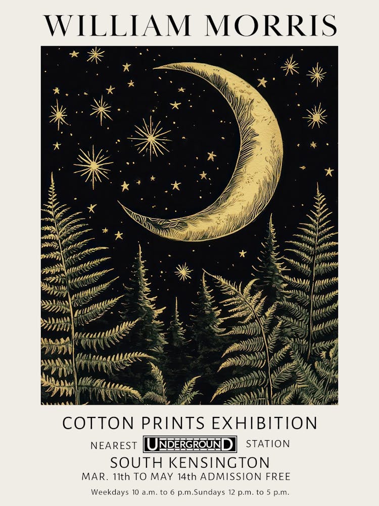 William Morris Moon Stars And Ferns Vintage Exhibition