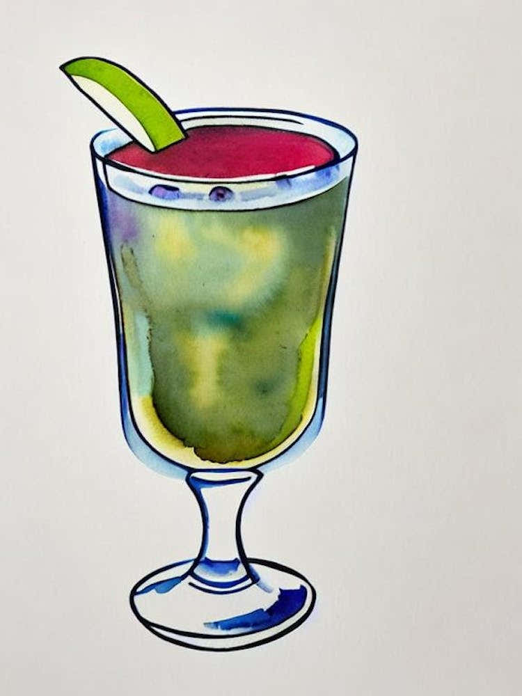 Blueberry Daiquiri Minimal Line Drawing With Watercolour Cocktail Poster