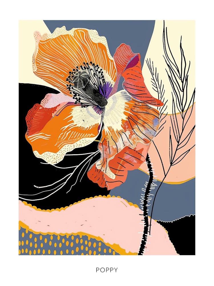 Colourful Flower Illustration Poster Poppy 1