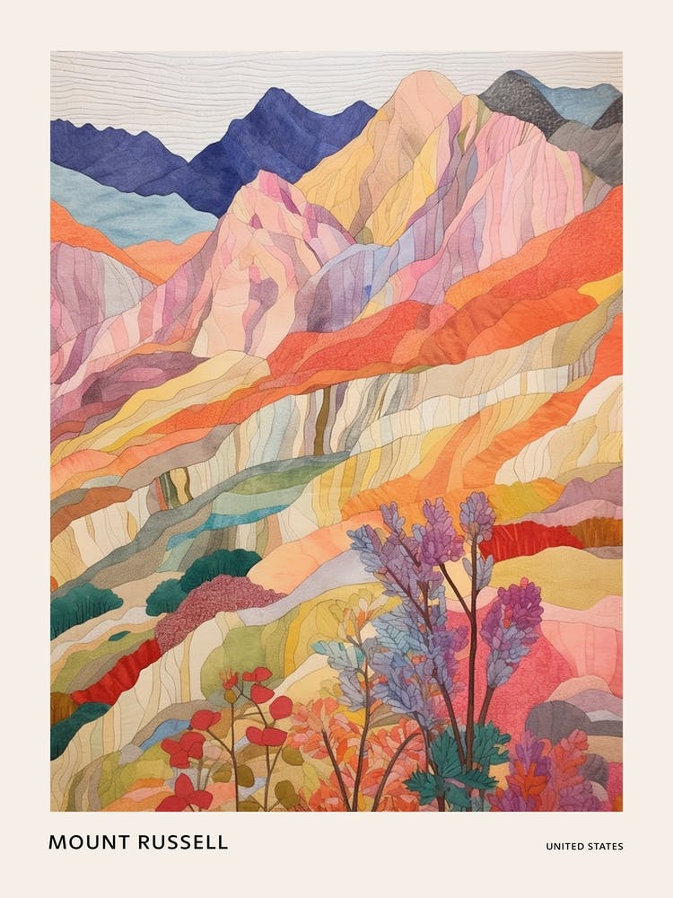 Mount Russell United States 1 Colourful Mountain Illustration Poster