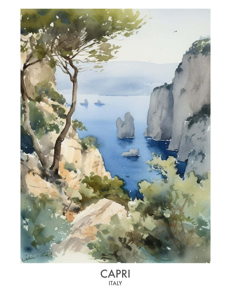 Capri Watercolour Travel Poster