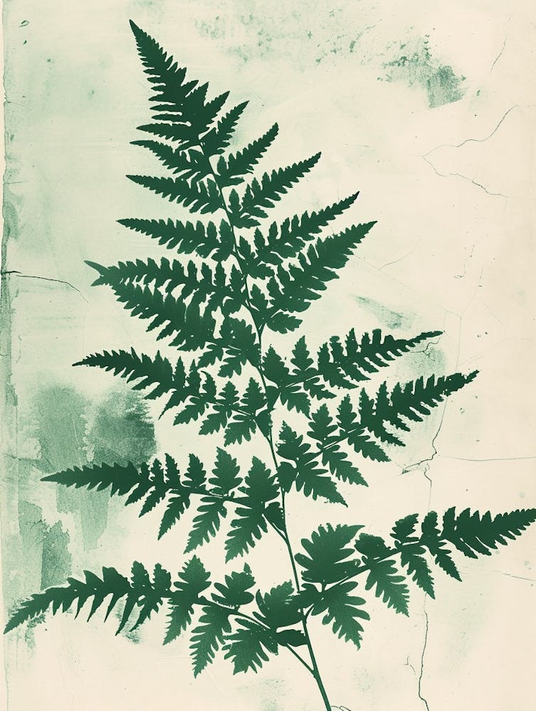 Green Ink Painting Of A Golden Leather Fern 1