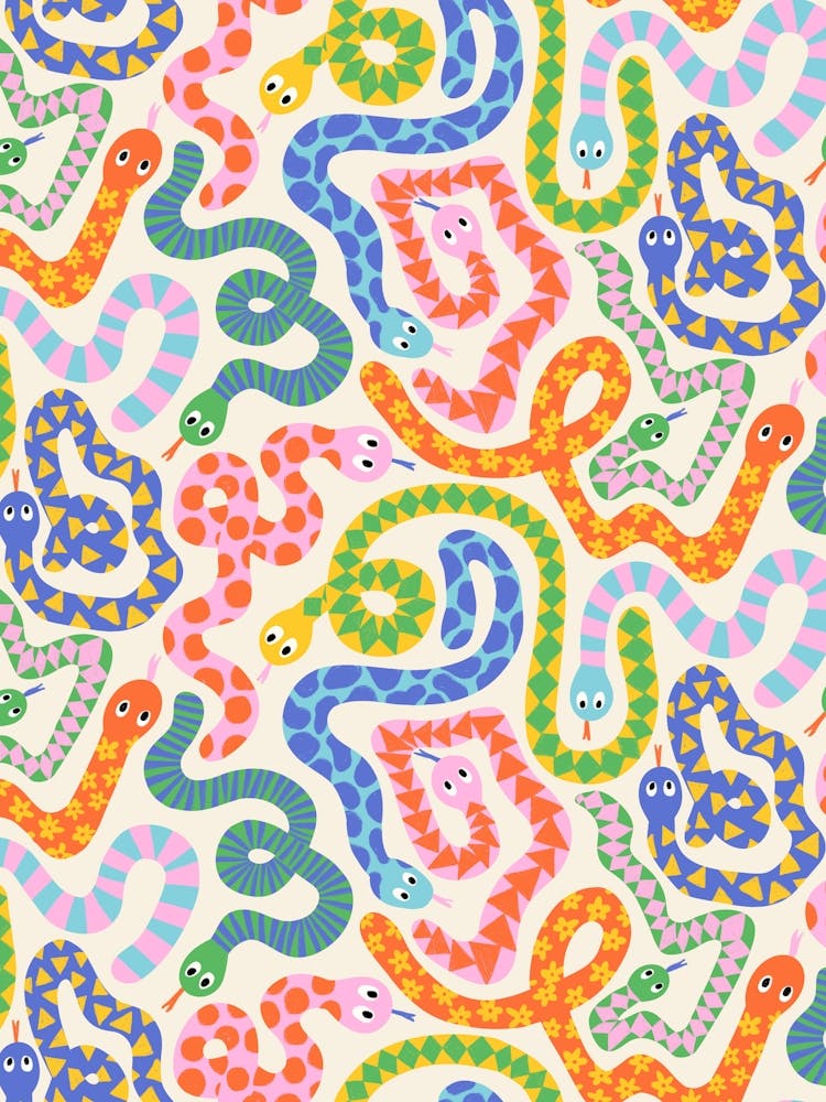 Happy Snakes White - Bright Rainbow Textured Snakes