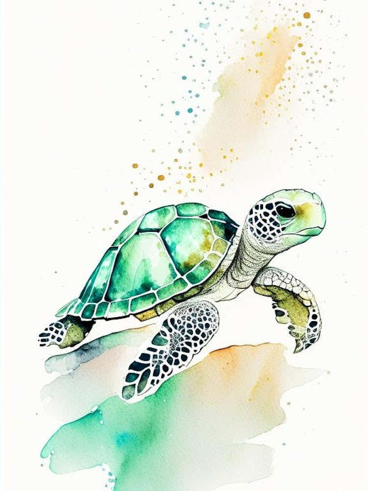Hatching Sea Turtle, Sea Turtle Minimalist Watercolour 1