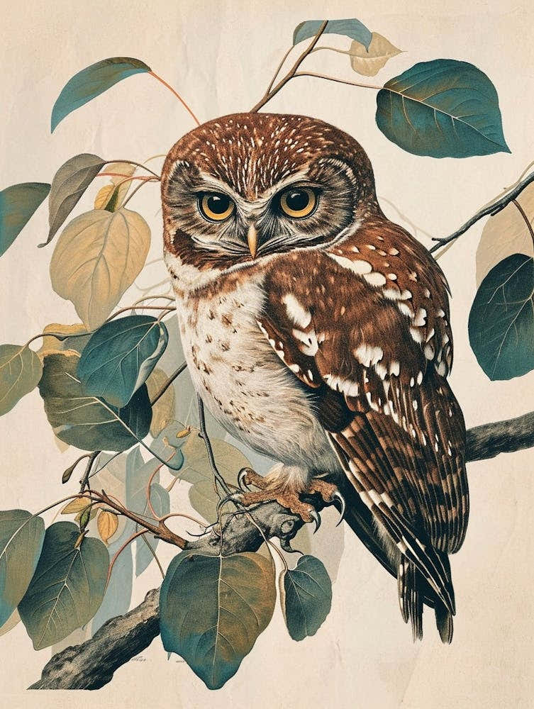 Northern Pygmy Owl Vintage Illustration 1