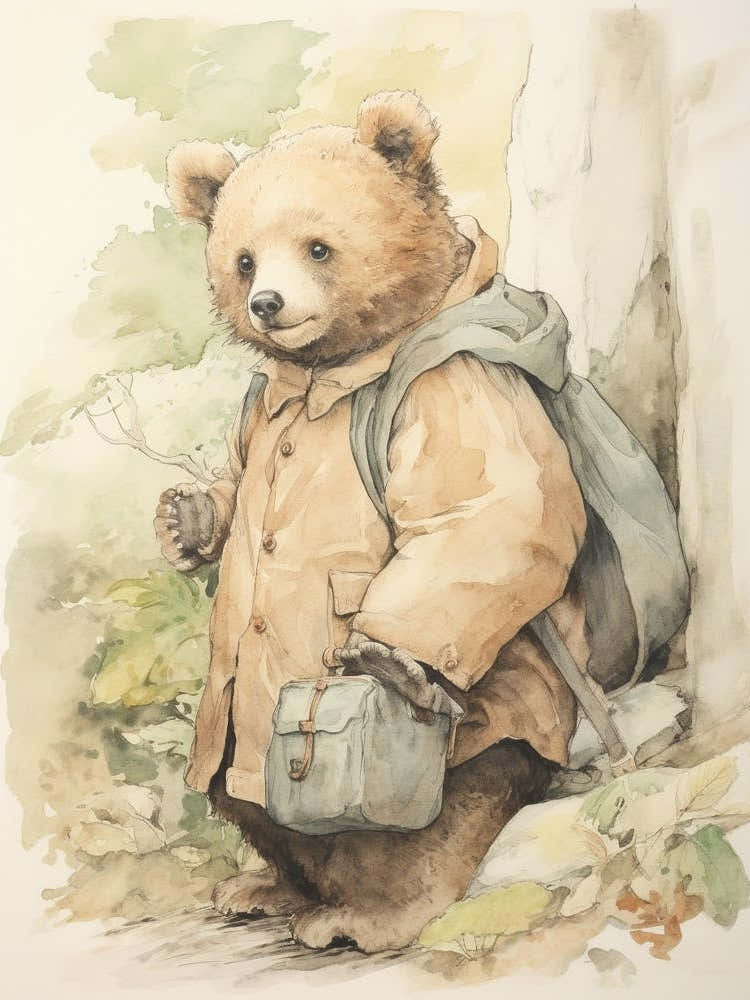 Storybook Animal Watercolour Brown Bear 2