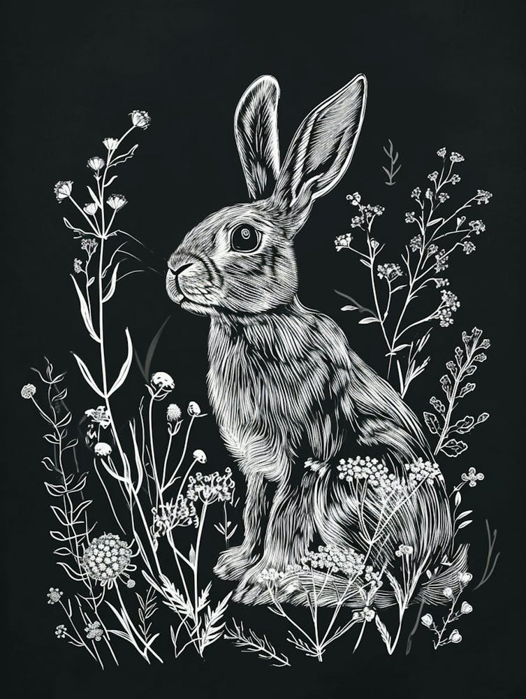 Blanc De Hotot Rabbit Minimalist Illustration 3