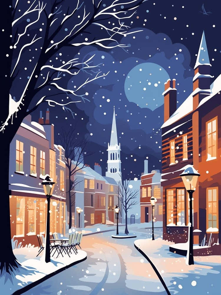 Winter Travel Night Illustration Stratford Upon Avon United Kingdom 3