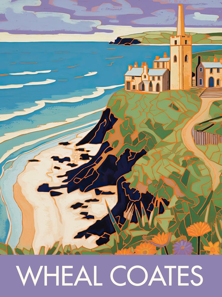 Wheal Coates Beaach England Travel Print Painting Cute