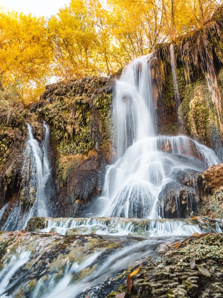 Waterfall With Yellow Leaves