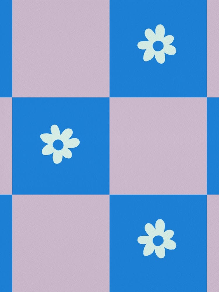 Modern Purple Grid With Daisies Blue And Violet