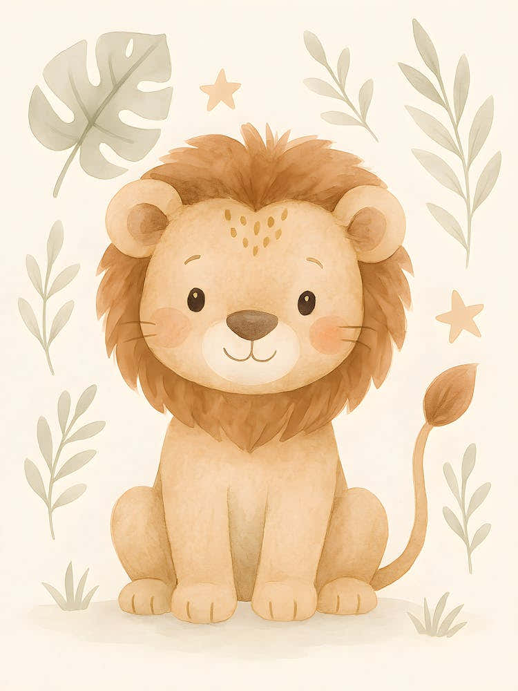 Boho Safari Baby Lion Printable Wall Art Neutral Nursery Animal Decor Watercolor Safari Animals Safari Nursery Poster