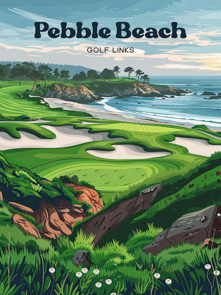 Pebble Beach Golf Course Travel Illustration