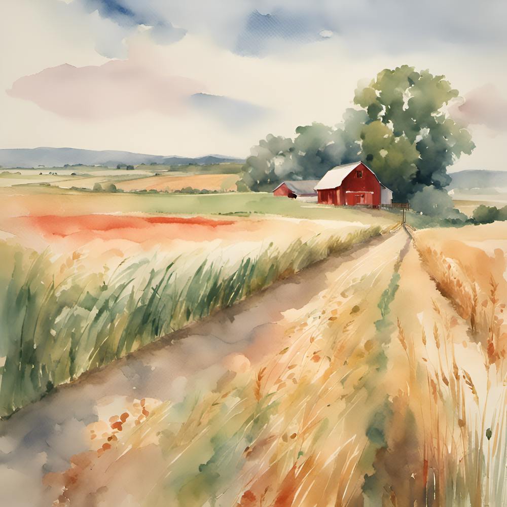 Red Barn In The Wheat Field