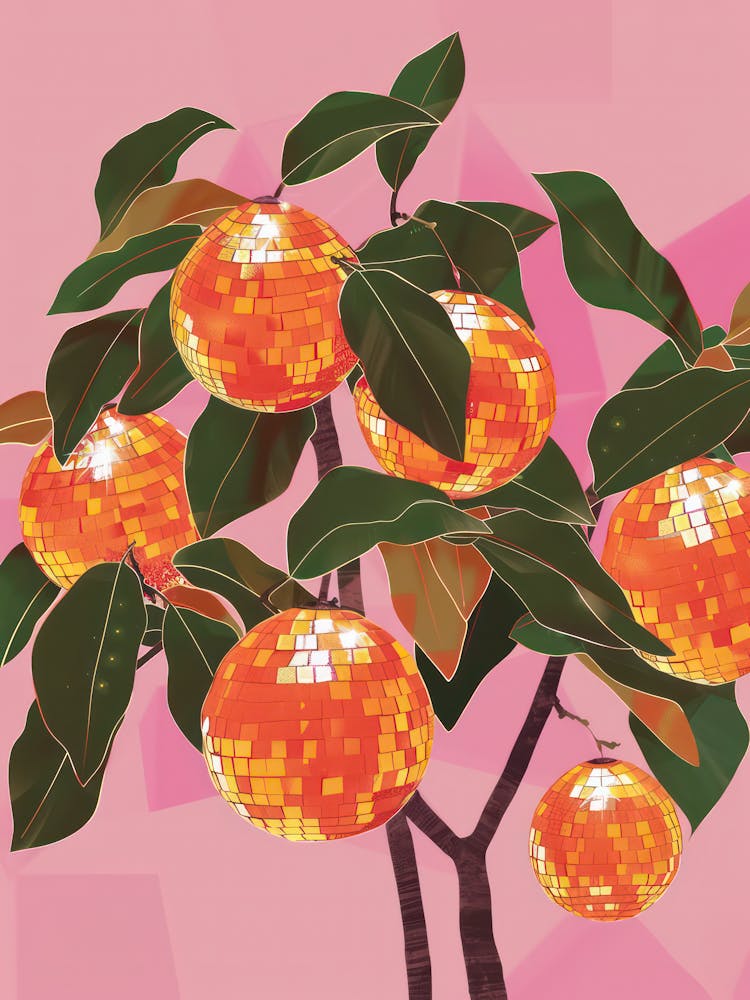 Orange Disco Ball Tree Funky Green Oranges Tree