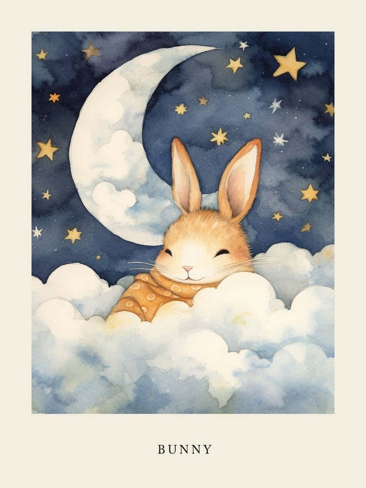 Baby Bunny 1 Sleeping In The Clouds Nursery Poster