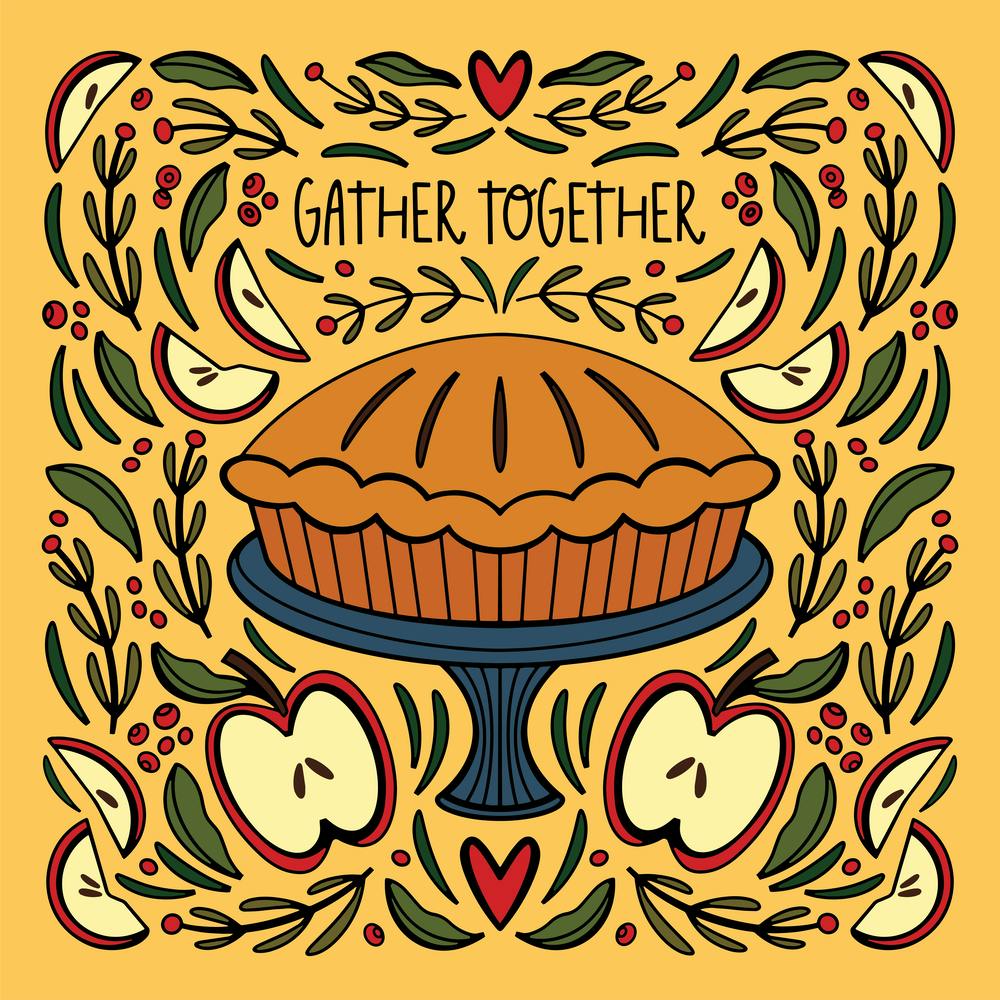 Autumn Apple Pie Yellow Square Illustrated