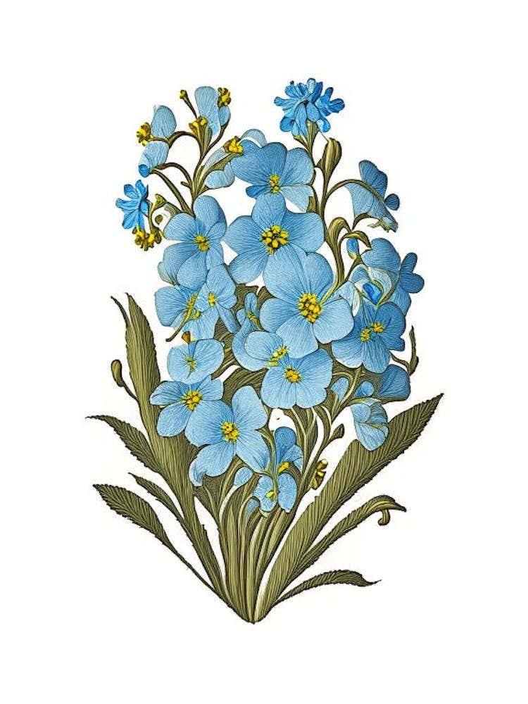 Forget Me Not 2 Floral Botanical Vintage Poster Flower