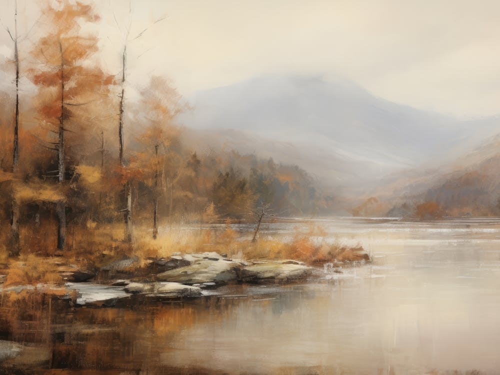Autumnal Gold Lake Painting