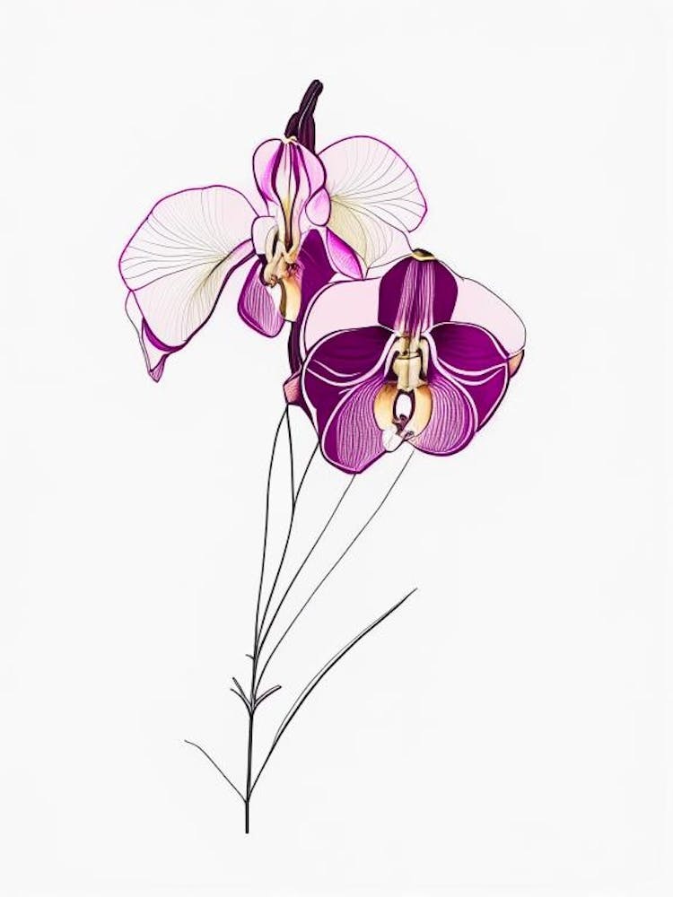 Orchid Floral Minimal Line Drawing 2 Flower