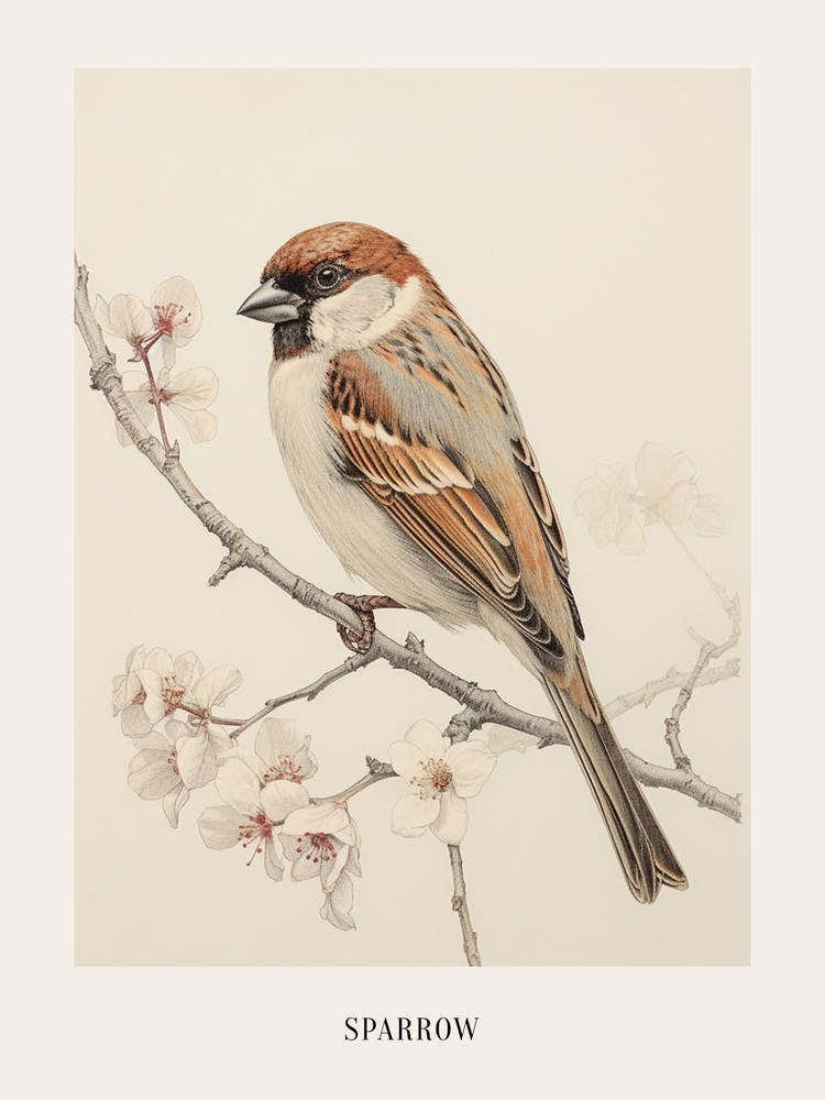 Vintage Bird Drawing Sparrow 1 Poster