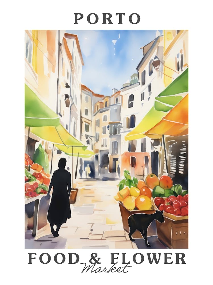 Food Market With Cats In Porto 1 Poster