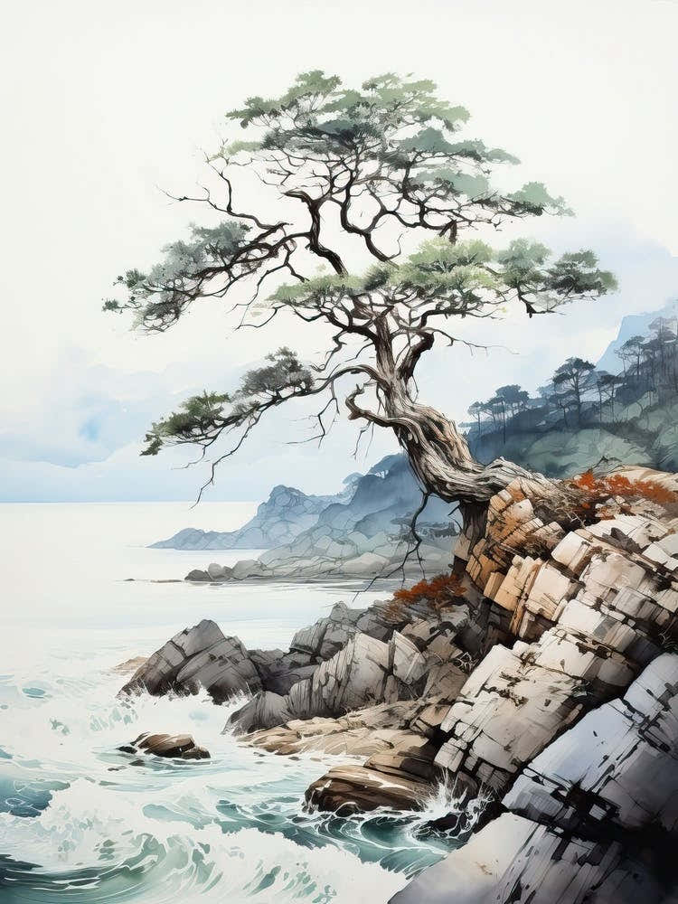 Aogashima Island In Tokyo, Japanese Brush Painting, Ukiyo E, Minimal 3