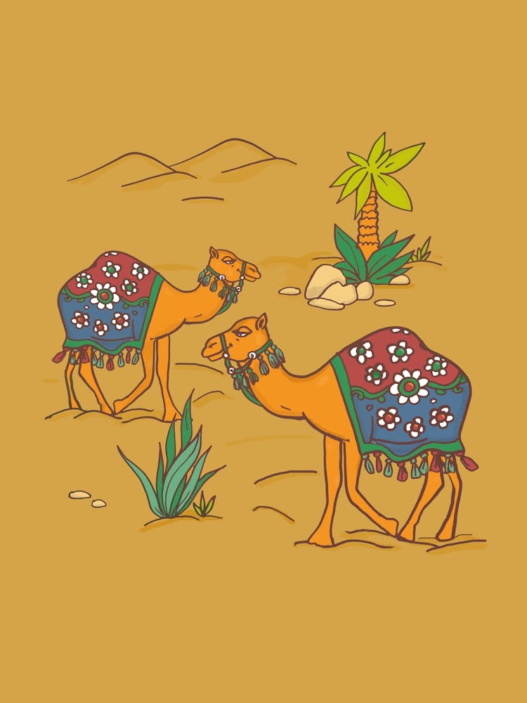 Camels In The Desert